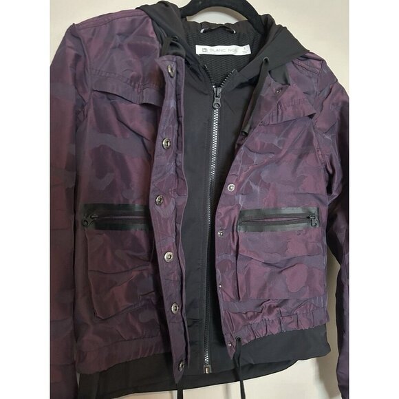 Blanc Noir Skyfall Purple Camo Print Aviator Jacket Camo Hooded Size S - Picture 5 of 10
